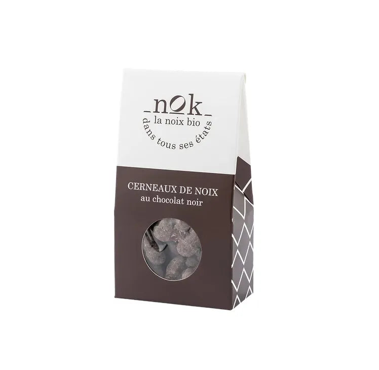 Cerneaux de noix bio enrobés chocolat noir 75% fleur de sel – NOK confiserie belge