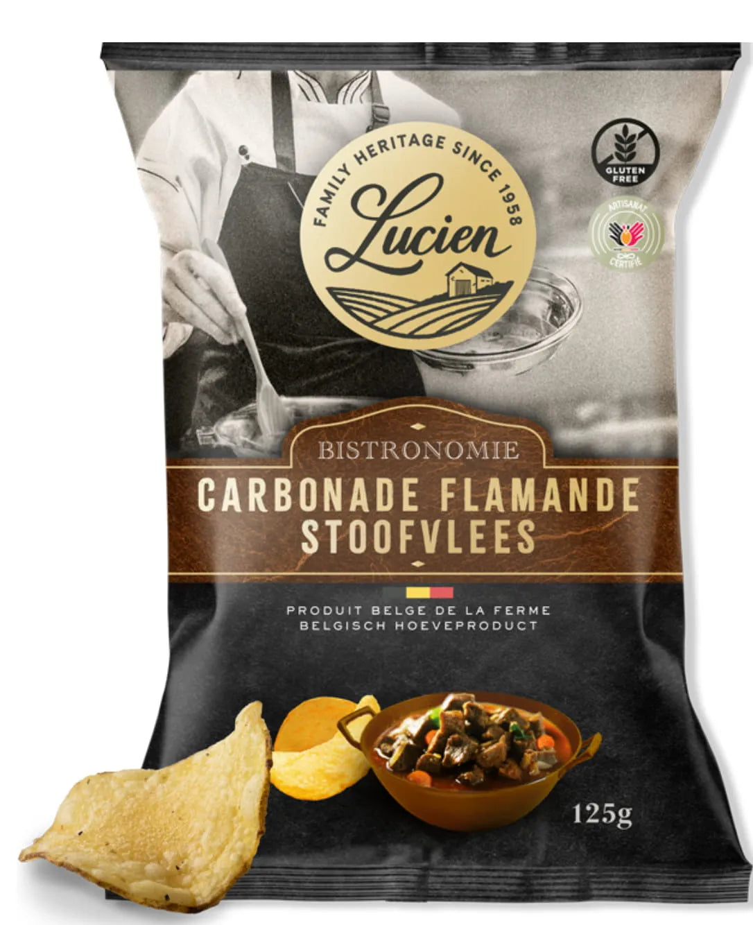 Chips artisanales belges sans gluten saveur carbonade flamande - Les Chips de Lucien